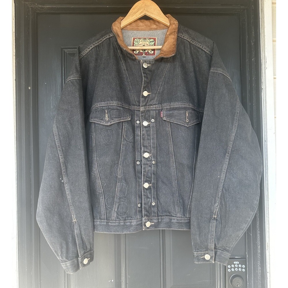 Vintage 90s Avirex Cowboys Of The‎ Sky Top Gun Bomber Jacket Large Denim
